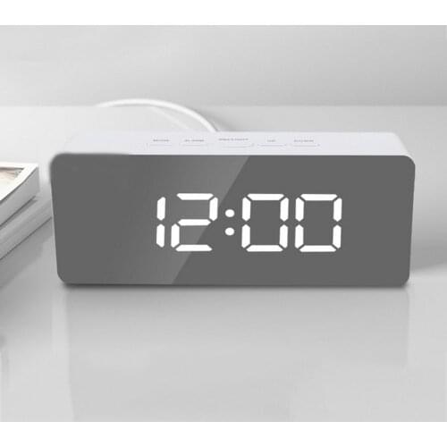 Alarm Clock LED Mirror Alarm Clock Digital Snooze Desk Clock Wake Up Light Thermometer Powered Electronic Desk Clock