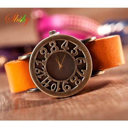 Shsby New Roma Style Vintage Digital Hollow Out Genuine Cow Leather Strap Watches Women Dress Watches Female Quartz Watch