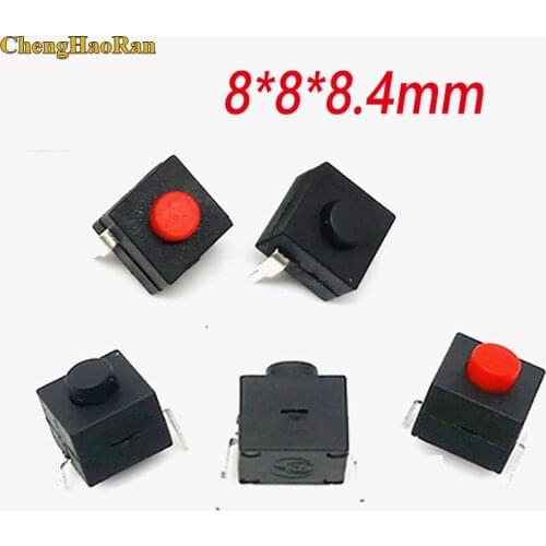 ChengHaoRan 1pcs red/black Small micro self locking switch 8*8*8.4 wit 2 feet with lock light touch switch button switch
