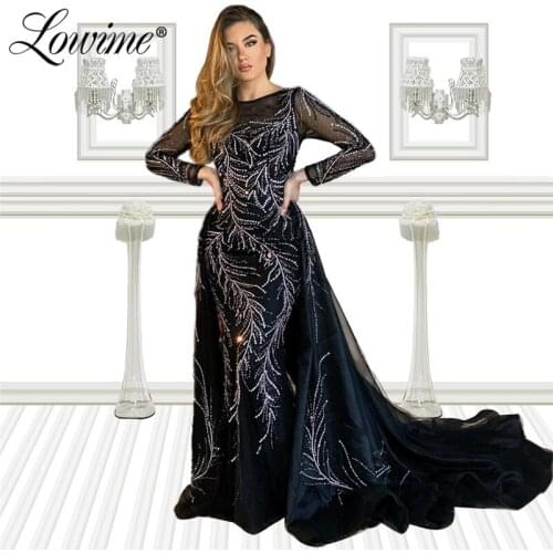 Dubai Long Sleeves Black Mermaid Robes Muslim Evening Gown 2021 Middle East Arabic Plus Party Dress Prom Dresses Custom Made