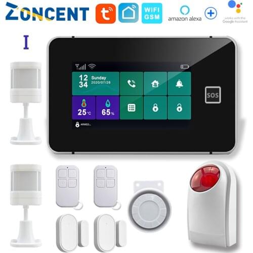 Tuya Wifi Gsm Home Burglar Security Alarm System SOS Apps Control LCD Touch Keyboard 12 Languages Connect Alexa and Google