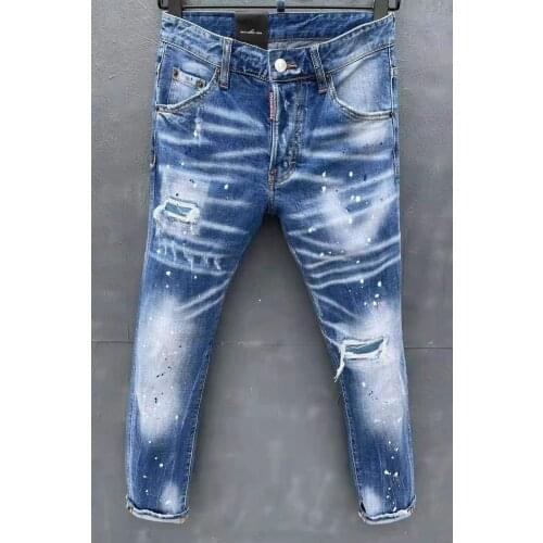 2021 Spring/Summer DSQUARED2 New Mens/Womens Jeans Fashion Washed Frayed Patches Elastic Hole Paint Pants 060
