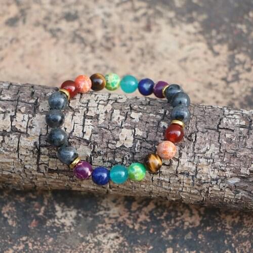 EDOTHALIA New Fashion 7 Chakras Bracelets Women Girls 8mm Colorful Beads Black Labradorite Yoga Bracelet Bijoux