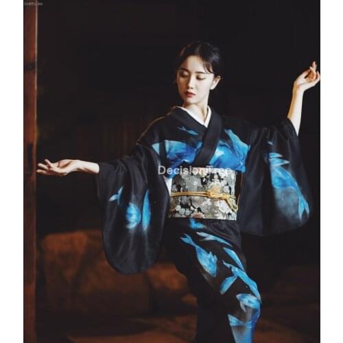 2021 women flower print kimono japanese yukata japan kimono dress japanese clothes sasuke v neck oriental dress kimono robe