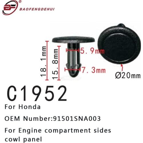 Car Buckle Plate Fastener Fit Engine Compartment Sides Cowl Panel Auto Accessories For Honda 91501SNA003