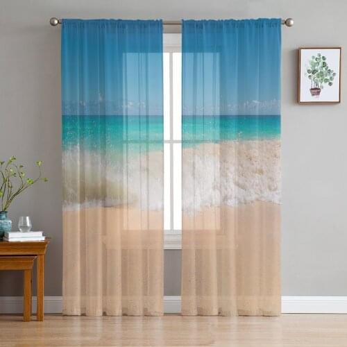 Sea Beach Waves Tulle Curtain For Living Room Bedroom Modern Sheer Curtains Decorative Window Treatment