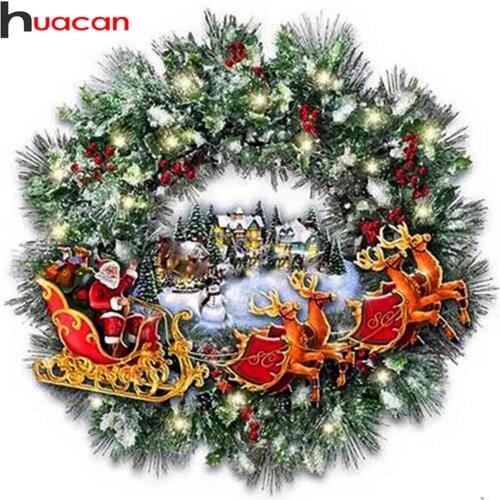 Huacan Diamond Painting Kit Christmas Santa Claus Mosaic Christmas Wreath Embroidery Snow Home Decor