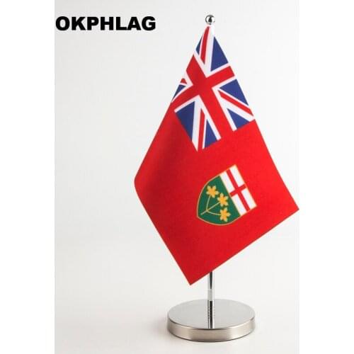 ONTARIO table desk Flag with silver flagpole base country banners 14*21CM for Office House Party KS-0222