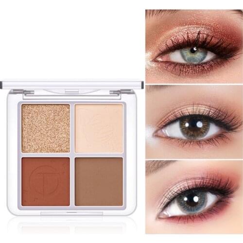 4 Color Eyeshadow Palette Peach Waterproof Long Lasting Shimmer Matte Eye Shadow Soft Smooth Shadow Primer Makeup