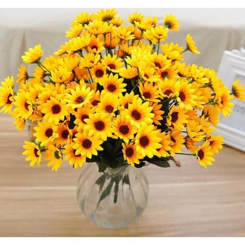 1 Bouquet 15 Heads 7 Branches Artificial Faux Silk Sunflower Home Party Decor Mini Sunflower Calendula Garden Wedding Decors