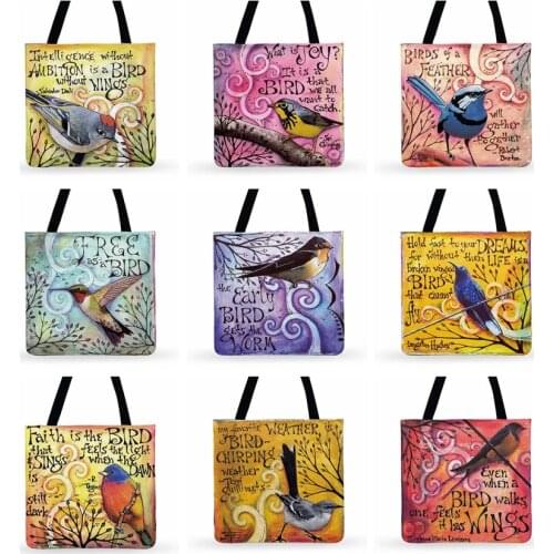 Bird Must Sing Painting Print Tote Bags For Women Casual Tote Ladies Shoulder Bag Foldable Shopping Bags Outdoor Beach Tote Bag