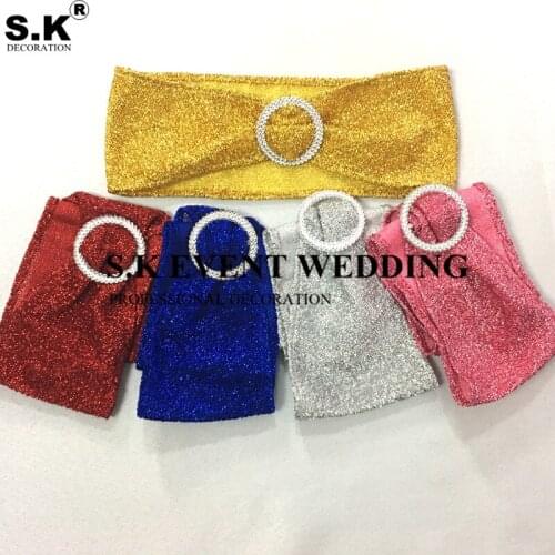 50pcs Sequin Chair Band Spandex Chair Sash Tie Bow Used On Chair Cover For Wedding Event Banquet Decoration