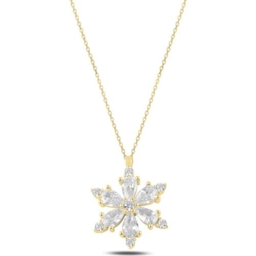 Silver 925 Sterling Lotus Flower White Zircon Stone Necklace