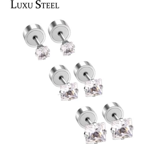 LUXUSTEEL earings 2020 aretes Titanium Steel Size 3mm/4mm/5mm Square Cubic Zirconia Stud Earring Fashion Jewelry Girl Accessorie