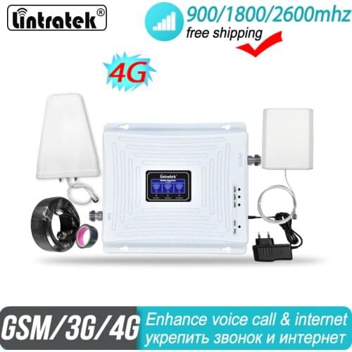 Lintratek 2g 3g 4g Tri Band Signal Booster 900 1800 2600 GSM UMTS LTE DCS BAND 3 BAND 7 FDD 2600MHz Cellular Repeater Amplifier
