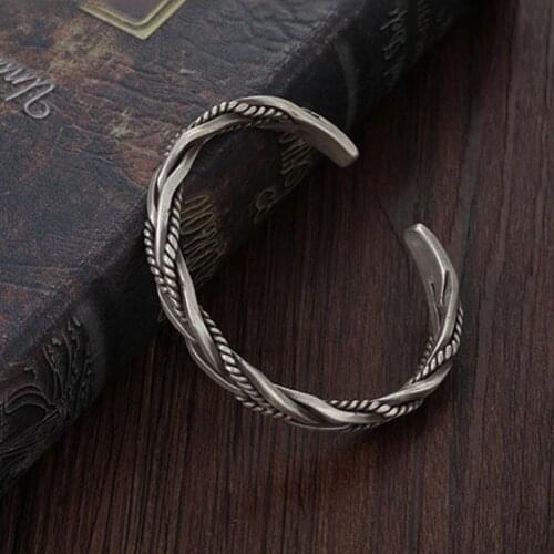 Vintage Silver Twisted Woven Bracelet Neutral Retro Thai Exquisite Handmade Original Opening Bracelets For Men Gift