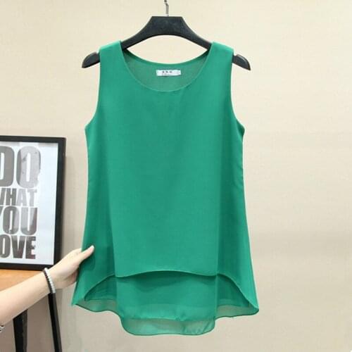 New Womens Chiffon Tops Tees Summer 2019 Fashion Casual Solid color Sleveless Double-layer Chiffon T-shirt Loose Tops Female