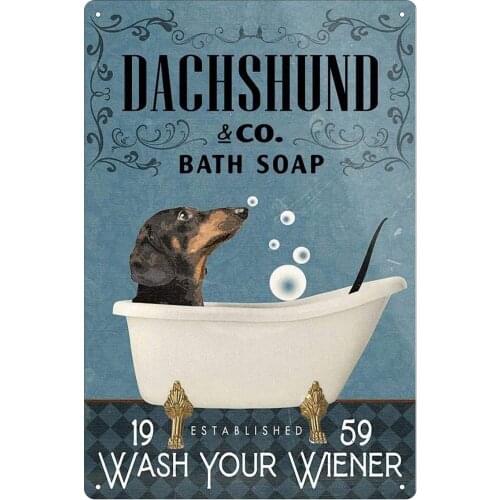Dachshund Bath Soap Tin Sign Vintage Wash Your Wiener Bar Club Restaurant Bathroom Cafe Wall Decoration 8x12 Inches