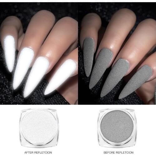1 BOX Glow In The Dark Reflection Nail Glitter Powder Grey White Dazzing Party Pigment Nail Art DIY Decoration for Nail Art