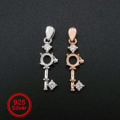 1Pcs 5MM Key Round Prong Pendant Settings Rose Gold Plated Solid 925 Sterling Silver Cabochon Charm Bezel Tray 1411262