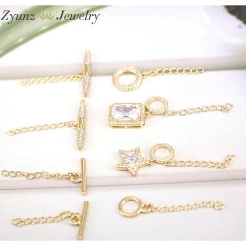 10PCS, Gold Color CZ Toggle Clasps For Diy Bracelets Jewelry Making OT Clasp Accessories