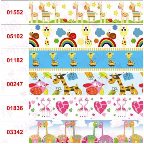 16mm-75mm Cartoon Deer Christmas Elk Rainbow Stripes Printed Grosgrain/Elastic Ribbon DIY Hair Bowknot 50yards/roll