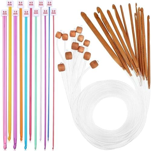 23PCS Multicolor Tunisian Afghan Crochet Hooks Long Aluminum Knitting Needle Scarf Sweater Weaving Tool Sewing Accessories