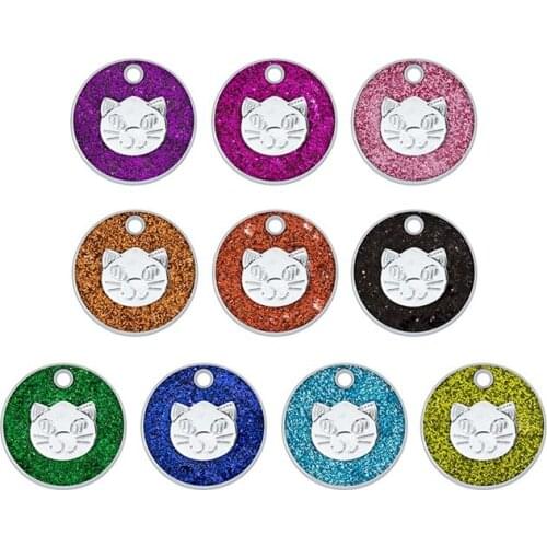 50PCS 10 Color Glitter Cute Pet Cat Head Round Pendant Necklace Charms For Handmade Jewelry Key Chains Necklace