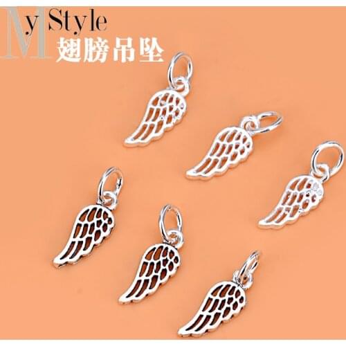 S925 sterling silver diy bracelet accessories, handmade beaded bracelet made of accessories hollow Angel Wing Pendant