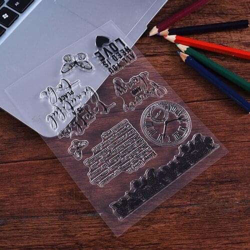 Butterfly / FlowerAlarm Clock / Cartoon Transparent Clear Stamps for DIY Scrapbooking/Card Making/Kids Christmas Fun Decoration