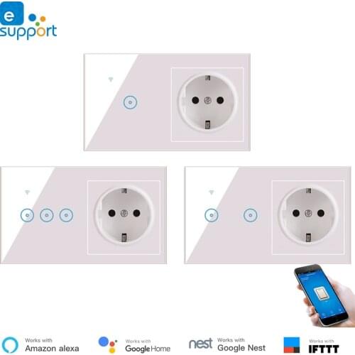 Wireless WiFi Switch Socket Smart Home Automation Wall Outlet eWeLink APP Control EU Smart Wall Switch Socket Alexa Compatible