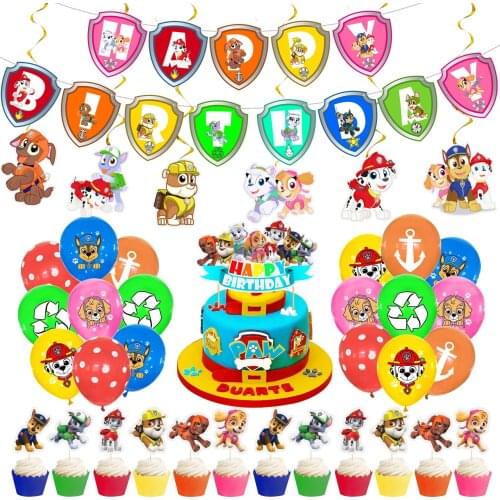 Paw Patrol Dogs Birthday Decoration Cartoon Chase Skye Figures Children Birthday Party Balloons Pull Flag Cakes Hanging Balloons