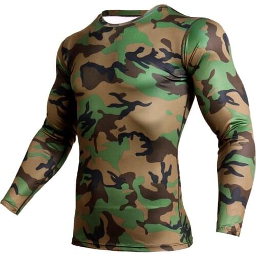 Army Green Running Camo T-Shirt Men Sports Shirt Compression Tights Sportswear Gym Shirt Men Rashgard Long Sleeve T-shirt Fitnes