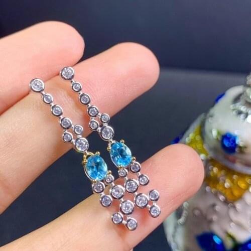 Grace Wheat tassels circle natural blue topaz drop earrings Natural gemstone earrings 925 silver women party gift jewelry