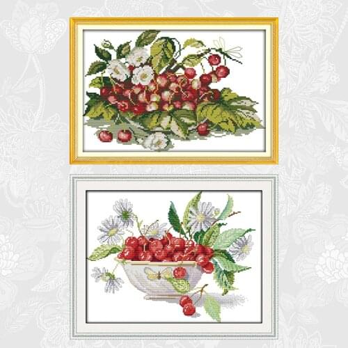 Joy sunday Cherry fruit tray Cross-stitch Aida Canvas DIY Handmade Cross Stitch kits Needlework Embroidery Home Decoration