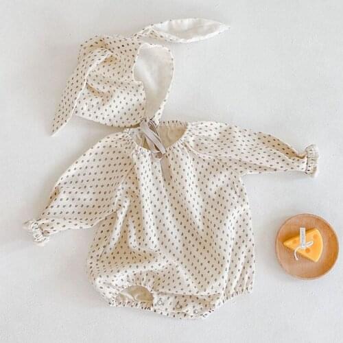 Baby Girls Rompers 2021 New Spring Dot Print One-piece Jumpsuit With Hat Long Sleeve Toddler Girls Autumn Clothing 0-3T