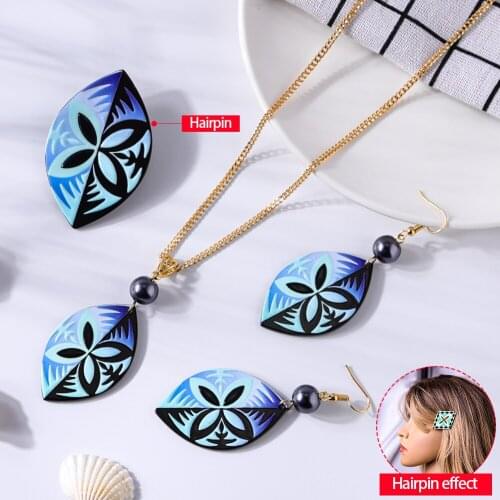 SophiaXuan Hawaiian 3 Pcs Jewelry Sets Fashion Marshall Flower Geometry Necklaces Earrings Hairpin Set for Women 2021 Summer
