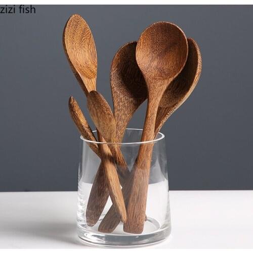 Creative Wooden Small Spoon Tableware Set Cute Long Handle Soup Spoon Wooden Household Dinner Spoon Kitchen Utensil Decoration
