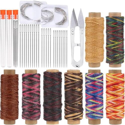 LMDZ Leather Wax Threads Stainless Steel Circular Knitting Needles Large Eye Needle Sewing Tailor Scissors Leather Sewing Tool