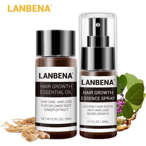 LANBENA Fast Powerful Hair Growth Essence+Spray 2PCS Preventing Baldness Consolidating Anti Hair Loss Nourish Roots Hair Care