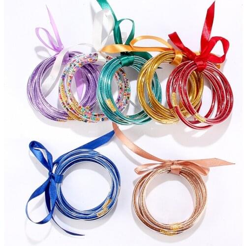 Cute Glitter Filled Bowknot Jelly Silicone Stack all Weather Bracelet Bangles