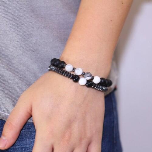 Personality Men Fashion Black Stone Beaded Bracelet Summer Popular Simple Bracelet Set Charm Bracelet Male Jewelry Accessories