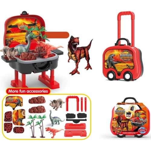 2021 New Dinosaur Toy Portable Pretend Play Dinosaur World Toy Suitcase Simulation Dinosaur World Boy Toy Set Best Boy Gift