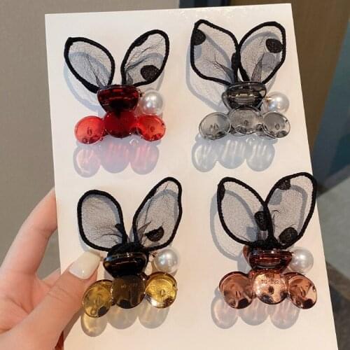 New Women Cute Rabbit Ear Small Hair Claws Clips Girls Delicate Pearl Bowknot Hairpin Ornament Barrette Fashion Hair Accessories