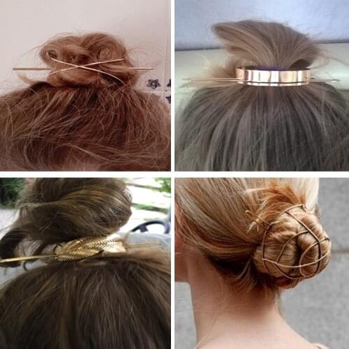 New Fashion Hot Sale Bun Cage Holder Cuff For Women Gold Feather Plumage Leaf Filled X Shaped Hairpin Hair Accessories Jewelry