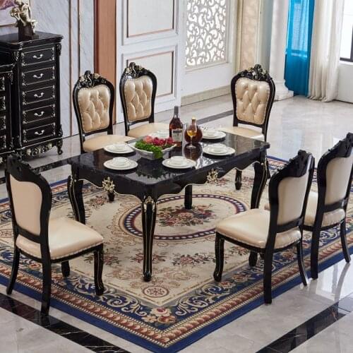 European style solid wood dining table American style simple long room dining table chair combination marble luxury villa home