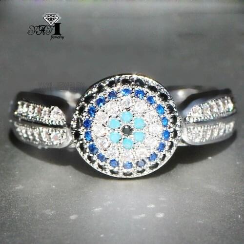 Wholesale YaYI Jewelry Fashion Princess Cut Cubic Zirconia Turquoise Silver Color Engagement Wedding Party Heart Rings