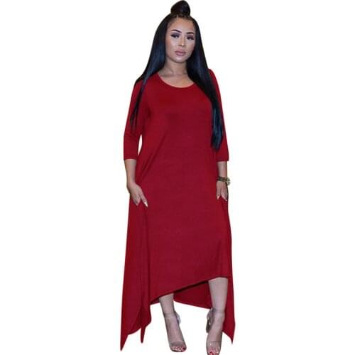 Autumn Winter Dress Long Sleeve Maxi Dress Women Round Neck Irregular Ladies Solid Black Loose Casual Long Dresses Vestidos