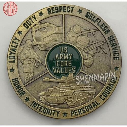 US Army Core Values Commemorative Coin Respect Loyalty Duty Honor Soldier Spirit Medal Sniper Ancient Bronze Coins Collectibles