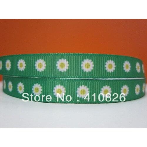 Q&N ribbon wholesale/OEM 3/8inch 9mm white flower printed grosgrain ribbon 50yds/roll free shipping